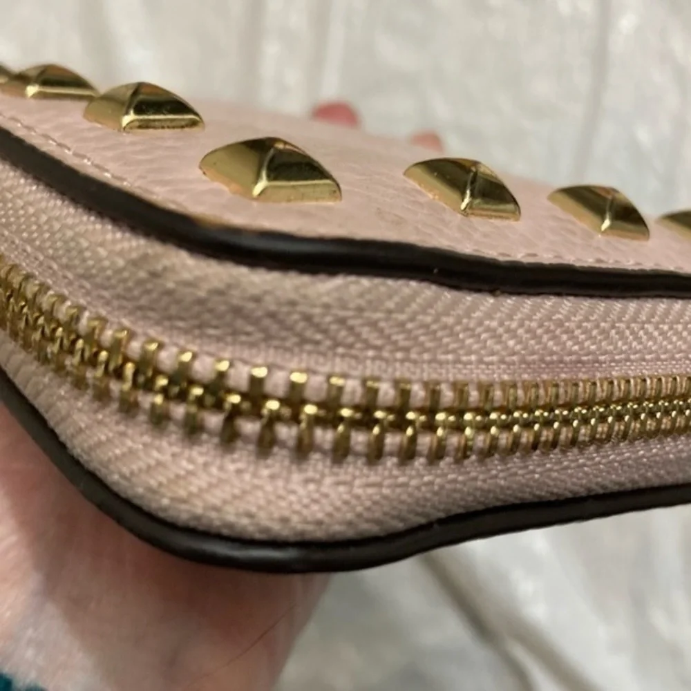 Michael kors pink leather gold studded zipper clutch accordion wallet - Picture 8 of 15